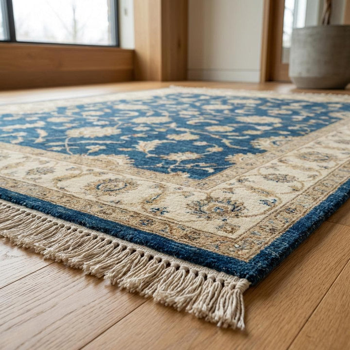 Translation missing: en.Blue Oushak Hand Knotted Wool Area Rug Floral Design