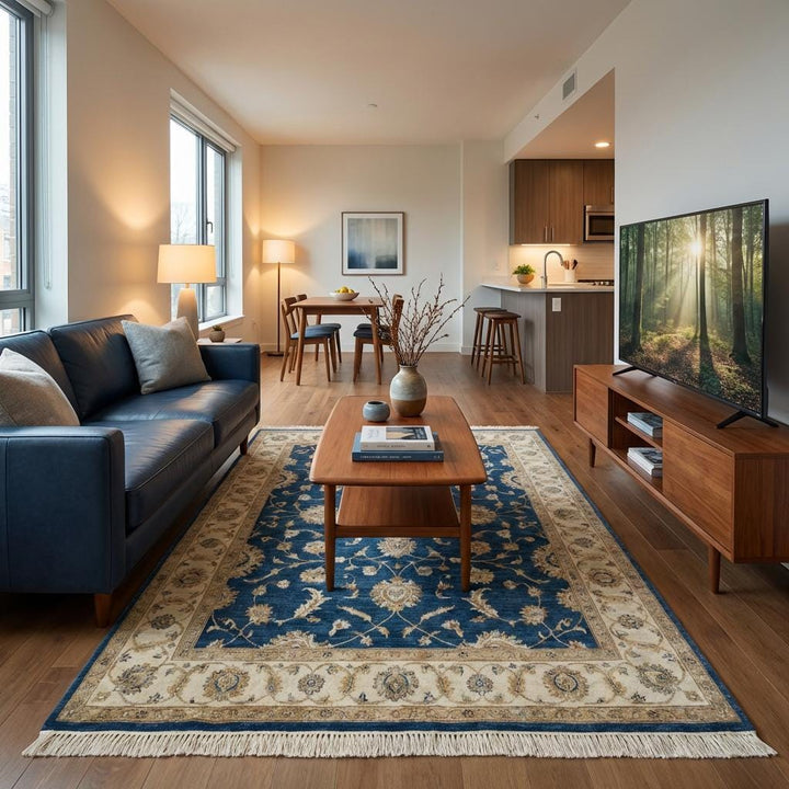 Translation missing: en.Blue Oushak Hand Knotted Wool Area Rug Floral Design