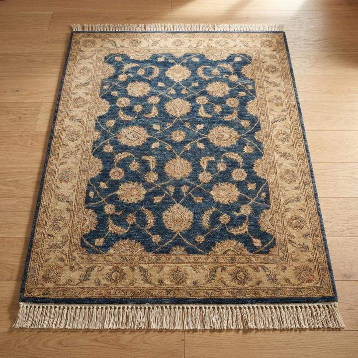 Translation missing: es.Blue Persian Floral Wool Rug, Hand Knotted Traditional Living Room Carpet