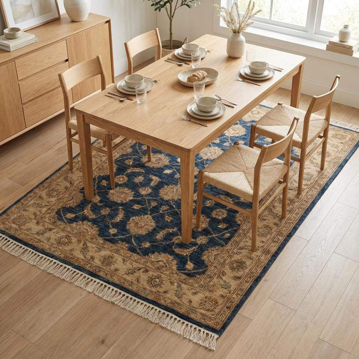 Translation missing: es.Blue Persian Floral Wool Rug, Hand Knotted Traditional Living Room Carpet