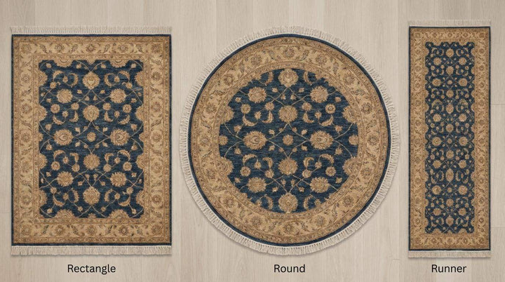 Translation missing: es.Blue Persian Floral Wool Rug, Hand Knotted Traditional Living Room Carpet