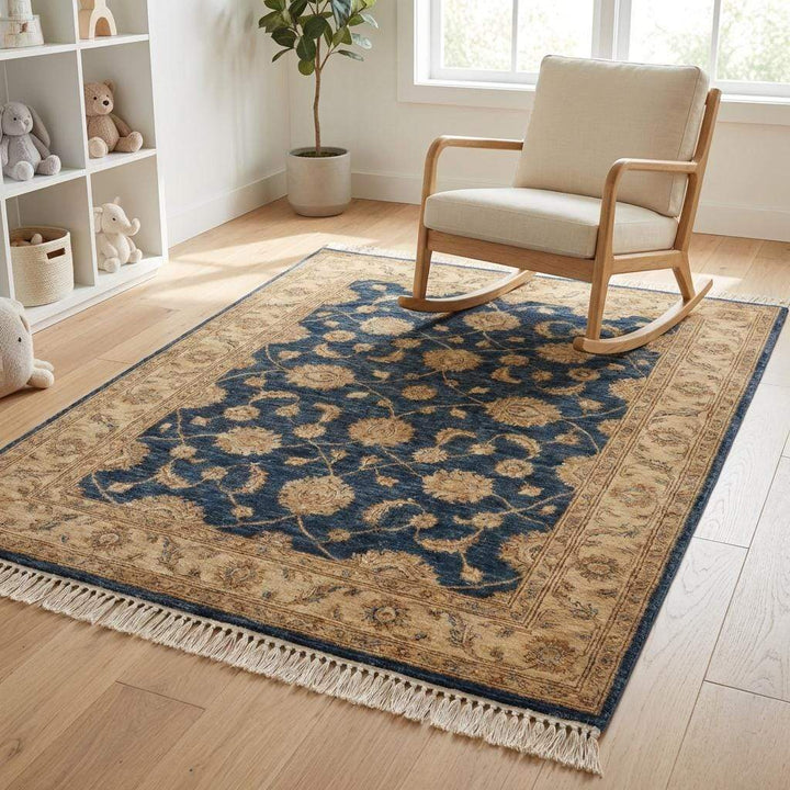 Translation missing: es.Blue Persian Floral Wool Rug, Hand Knotted Traditional Living Room Carpet