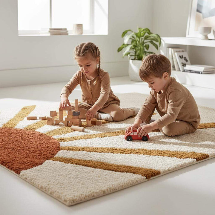 Translation missing: es.Boho Sun Rug: Cream &amp; Terracotta Sunrise Tufted Accent Carpet