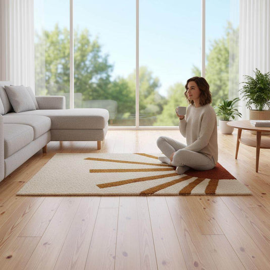 Translation missing: es.Boho Sun Rug: Cream &amp; Terracotta Sunrise Tufted Accent Carpet