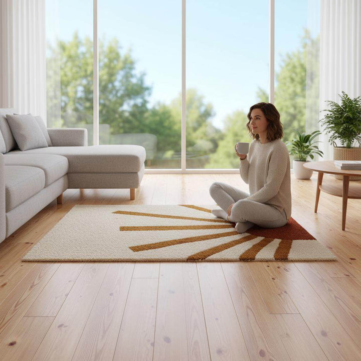 Translation missing: es.Boho Sun Rug: Cream &amp; Terracotta Sunrise Tufted Accent Carpet