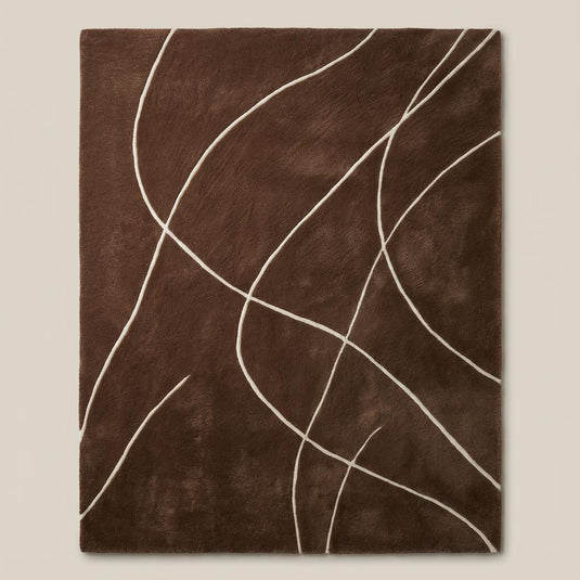 Translation missing: en.Brown abstract rug with white curved lines, modern hand tufted area carpet