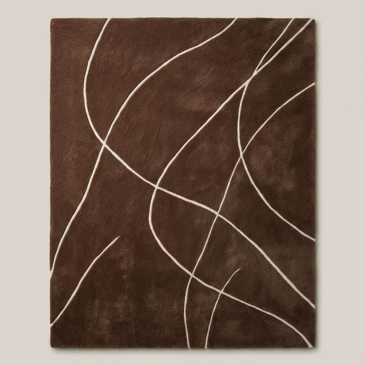 Translation missing: en.Brown abstract rug with white curved lines, modern hand tufted area carpet