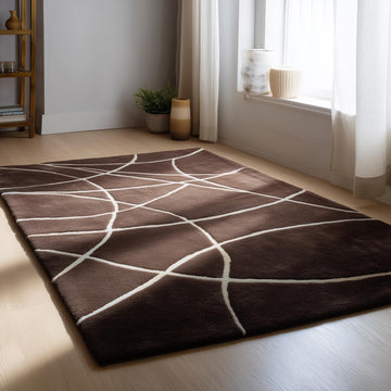 Translation missing: en.Brown modern geometric rug with abstract cream lines for stylish living room decor