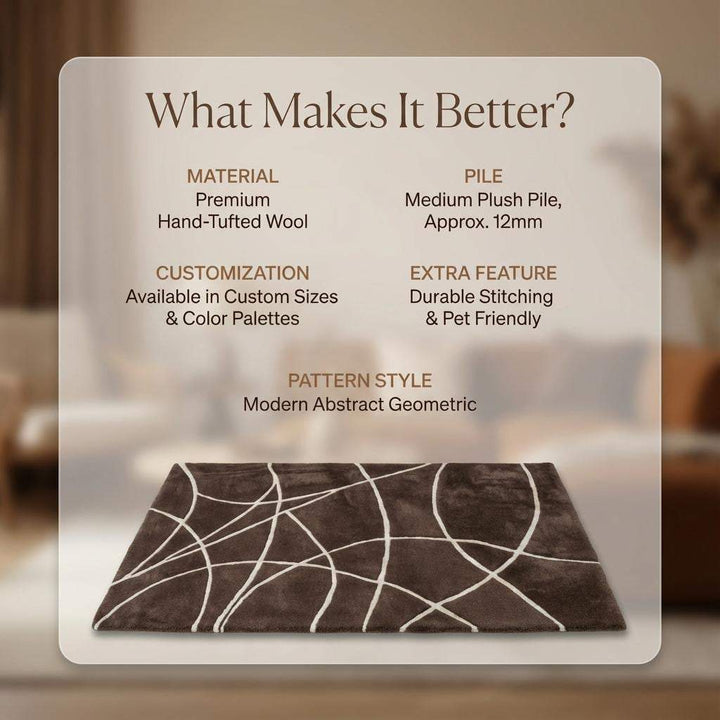 Translation missing: es.Brown Modern Geometric Area Rug – Chocolate &amp; Cream Abstract Line Carpet for Living Room, Bedroom, Neutral Home Decor, Soft Minimalist Rug