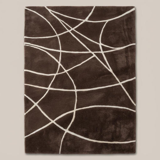 Translation missing: es.Brown Modern Geometric Area Rug – Chocolate &amp; Cream Abstract Line Carpet for Living Room, Bedroom, Neutral Home Decor, Soft Minimalist Rug
