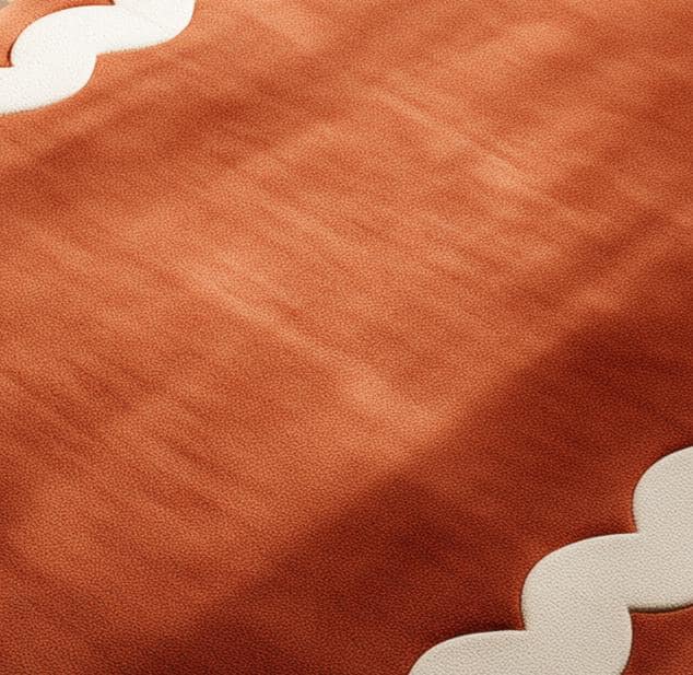 Translation missing: en.Burnt Orange Tufted Area Rug: Wavy Cream Border, Scandinavian Style
