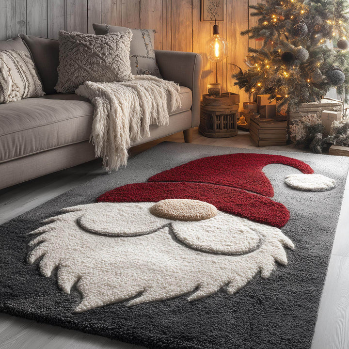 Translation missing: en.Hand-tufted Christmas gnome rug with plush texture and festive Santa design, 4x6 feet, cozy winter decor carpet
