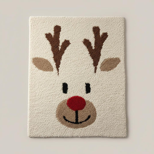 Translation missing: en.Hand-tufted Christmas reindeer rug with Rudolph face and red nose for cozy holiday home decor