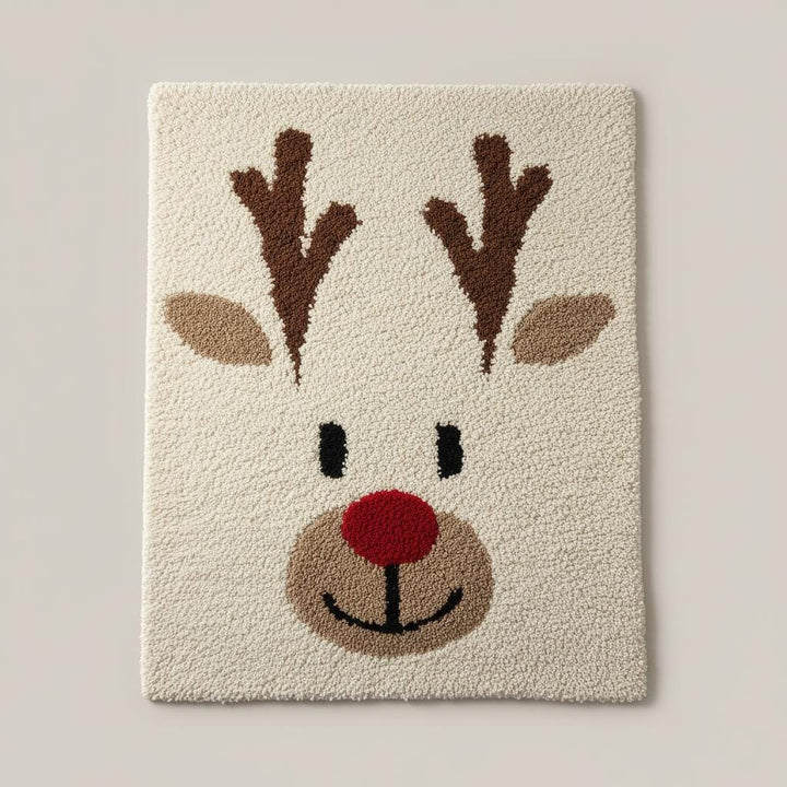 Translation missing: en.Hand-tufted Christmas reindeer rug with Rudolph face and red nose for cozy holiday home decor
