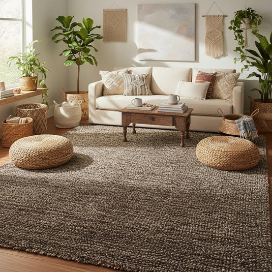 Translation missing: es.Chunk Wool Rug | Felt ball rug | Handwoven Natural Wool Area Rug,  Neutral Rug for Living Room, Modern Farmhouse Floor Decor, Boho Carpet