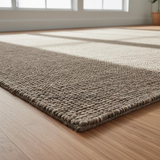 Translation missing: es.Neutral wool carpet with thick chunky fibers, handmade area rug perfect for organic modern or rustic home styling