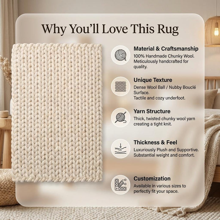 Translation missing: en.Chunky Braided Neutral Rug, Thick Textured Cream Area Rug, Cozy Minimalist Scandi Floor Decor