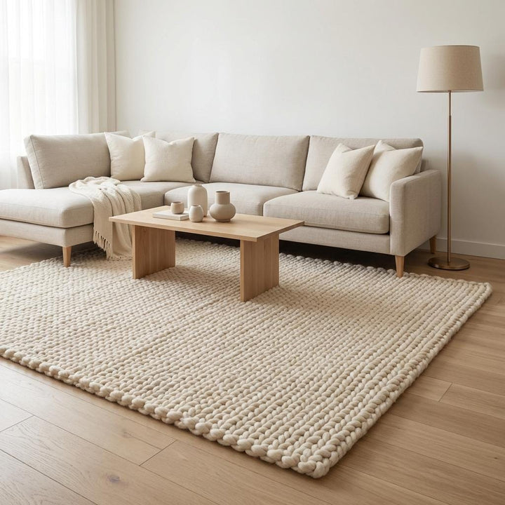 Translation missing: en.Chunky Braided Neutral Rug, Thick Textured Cream Area Rug, Cozy Minimalist Scandi Floor Decor