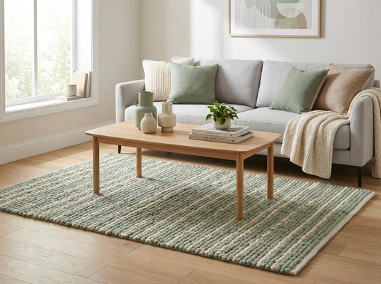 Translation missing: es.Handwoven-look braided rug corner highlighting raised edge detail