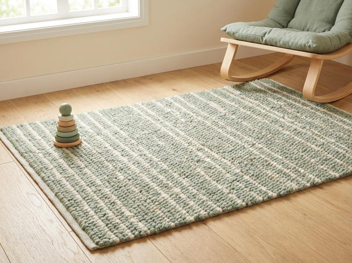Translation missing: en.Chunky Braided Wool Rug in Sage and Cream – Thick Handwoven Textured Scandi Floor Accent