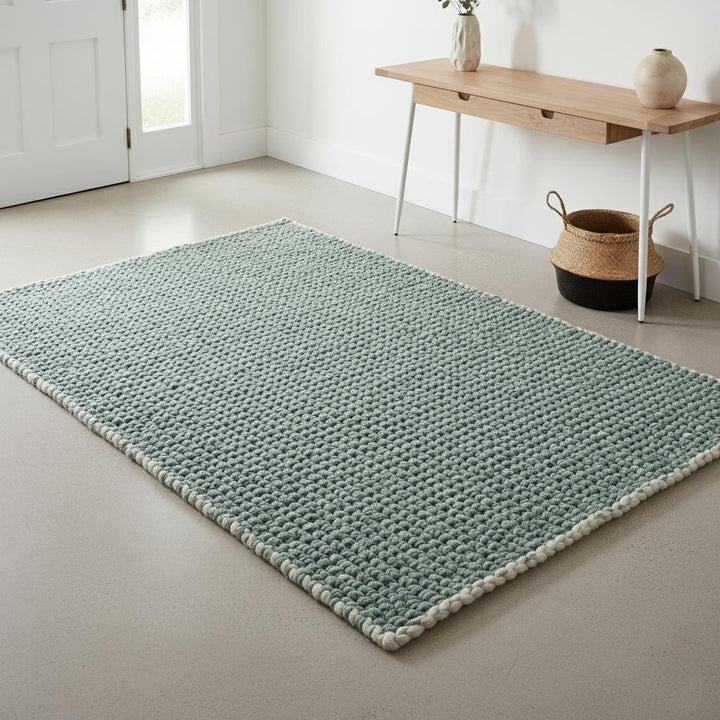 Translation missing: es.Chunky Handknit Wool Rug • Mint Green &amp; Grey Chunky Knit Rug for Living Room • Cozy Handmade Rugs, Rug, Carpet, Teppich • Boho Floor Decor