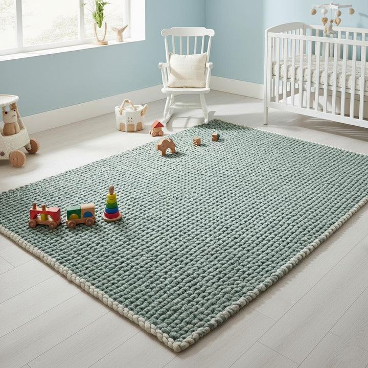 Translation missing: es.Chunky Handknit Wool Rug • Mint Green &amp; Grey Chunky Knit Rug for Living Room • Cozy Handmade Rugs, Rug, Carpet, Teppich • Boho Floor Decor