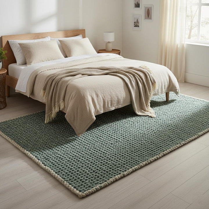 Translation missing: es.Chunky Handknit Wool Rug • Mint Green &amp; Grey Chunky Knit Rug for Living Room • Cozy Handmade Rugs, Rug, Carpet, Teppich • Boho Floor Decor