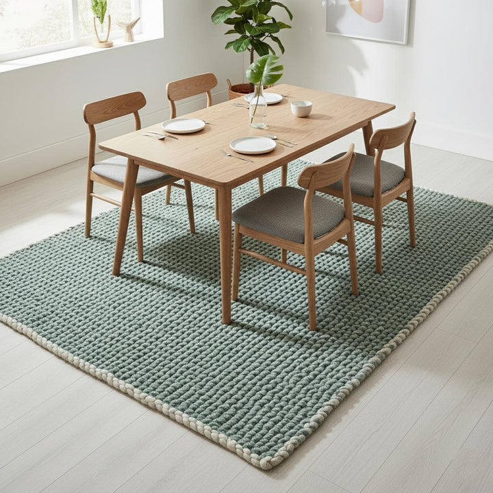 Translation missing: es.Chunky Handknit Wool Rug • Mint Green &amp; Grey Chunky Knit Rug for Living Room • Cozy Handmade Rugs, Rug, Carpet, Teppich • Boho Floor Decor