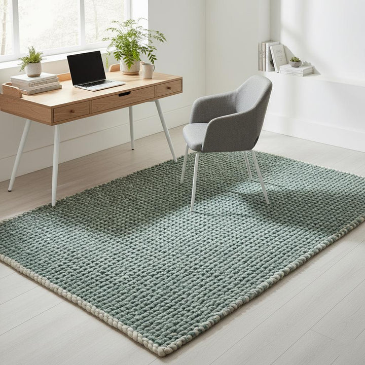 Translation missing: es.Chunky Handknit Wool Rug • Mint Green &amp; Grey Chunky Knit Rug for Living Room • Cozy Handmade Rugs, Rug, Carpet, Teppich • Boho Floor Decor
