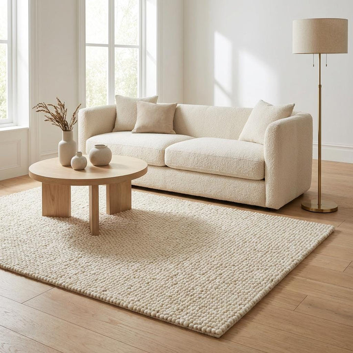 Translation missing: es.Chunky Handwoven Wool Rug, Neutral Scandinavian Decor