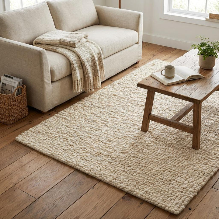 Translation missing: es.Chunky Handwoven Wool Rug, Neutral Scandinavian Decor