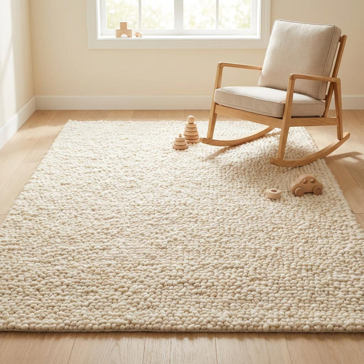 Translation missing: es.Cozy chunky wool rug in cream color, natural fiber rug for modern interiors