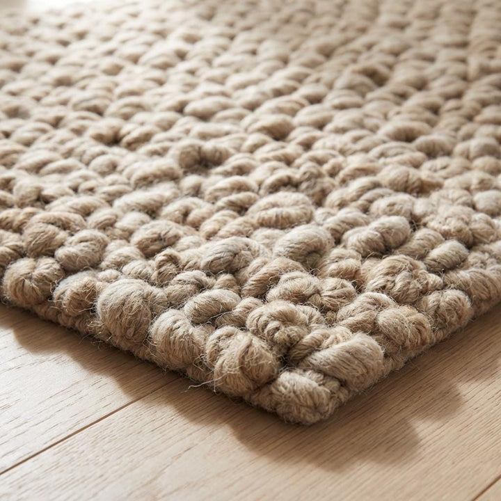 Translation missing: es.Chunky Knit Area Rug, Thick Neutral Beige Plush Rug, Handmade Cozy Texture Living Room Carpet