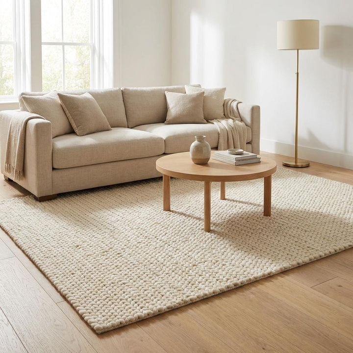 Translation missing: fr.Chunky knit area rug with thick textured neutral fibers for cozy modern home decor