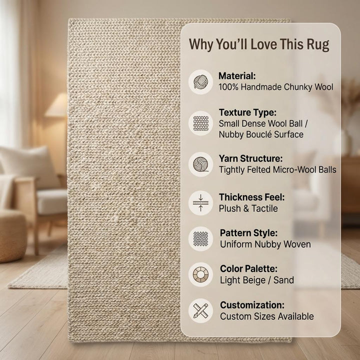 Translation missing: es.Chunky knit beige braided rug with thick textured wool-look and plush softness for cozy living room decor
