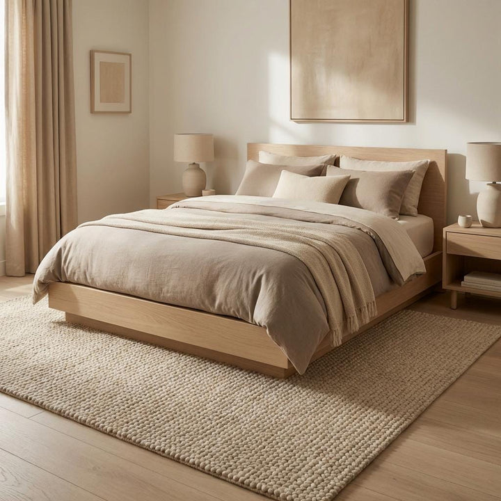Translation missing: es.Chunky knit beige braided rug with thick textured wool-look and plush softness for cozy living room decor