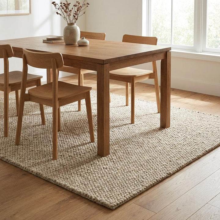 Translation missing: es.Chunky knit beige braided rug with thick textured wool-look and plush softness for cozy living room