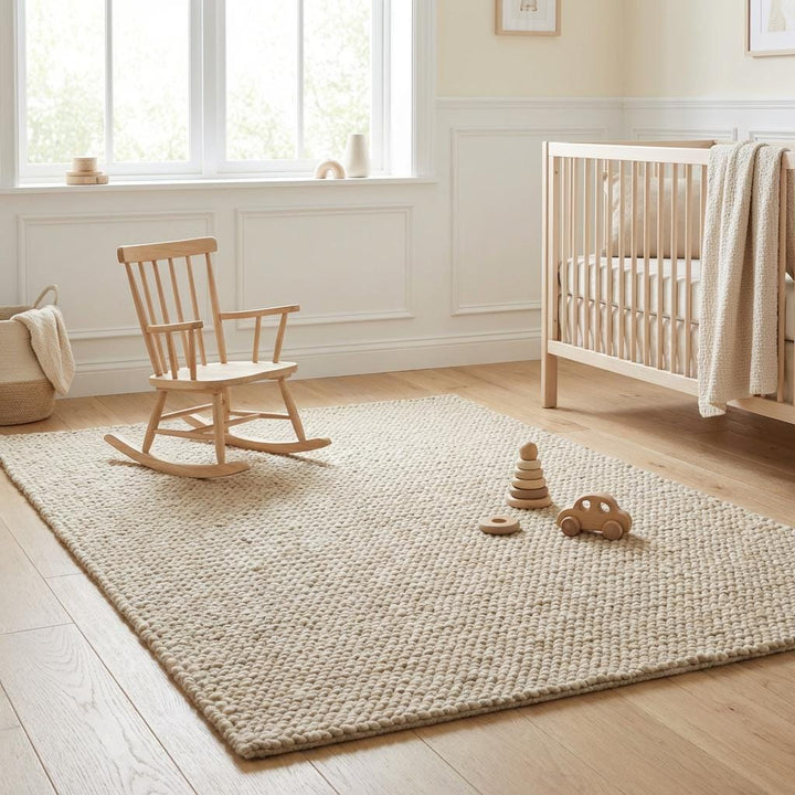 Translation missing: es.Chunky knit beige braided rug with thick textured wool-look for cozy living room warmth