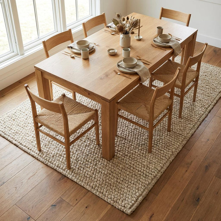 Translation missing: es.Chunky knit neutral rug with oversized yarn loops and plush texture for cozy Scandinavian interiors