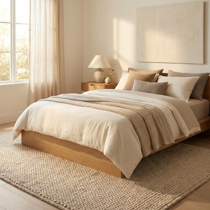 Translation missing: es.Chunky knit neutral rug with thick textured loops in warm, natural tones for cozy Scandinavian interiors