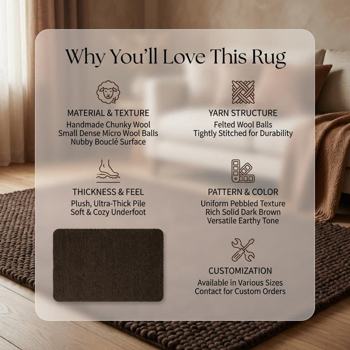 Translation missing: fr.Dark brown chunky knit rug with thick braided roving texture for cozy modern organic interiors
