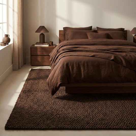Translation missing: es.Chunky knit rug in dark brown with thick braided roving texture for cozy modern organic interiors
