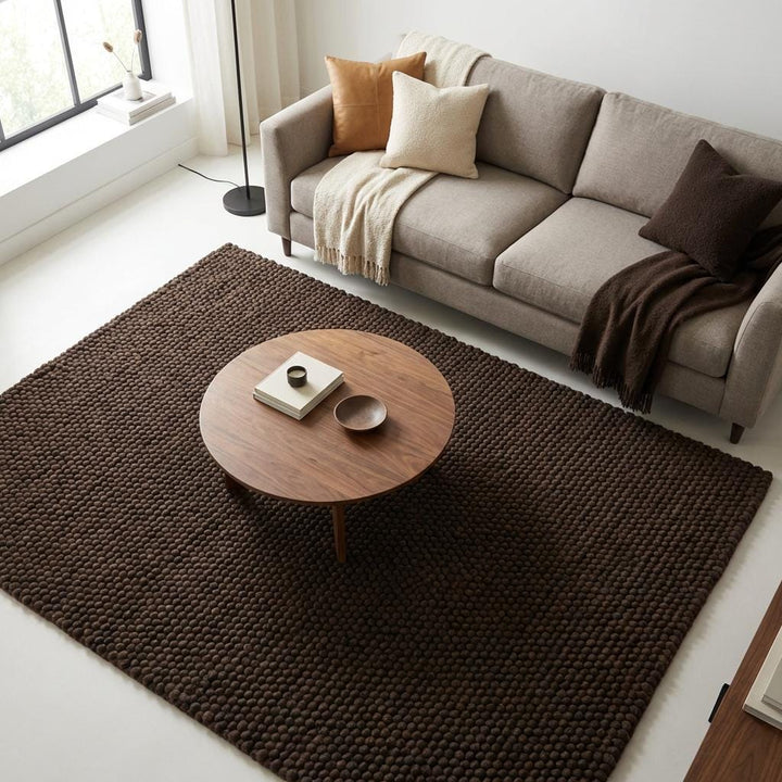 Translation missing: fr.Chunky knit rug in dark brown with thick braided roving texture for cozy modern organic interiors