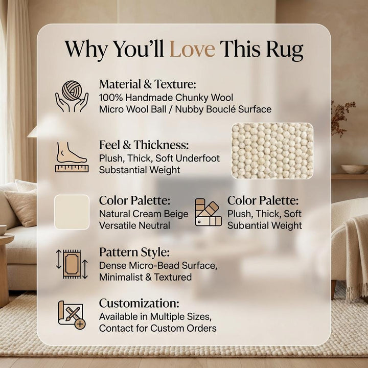 Translation missing: es.Chunky knit wool rug with cream looped texture and thick, cozy soft wool strands for warm, neutral floor accent