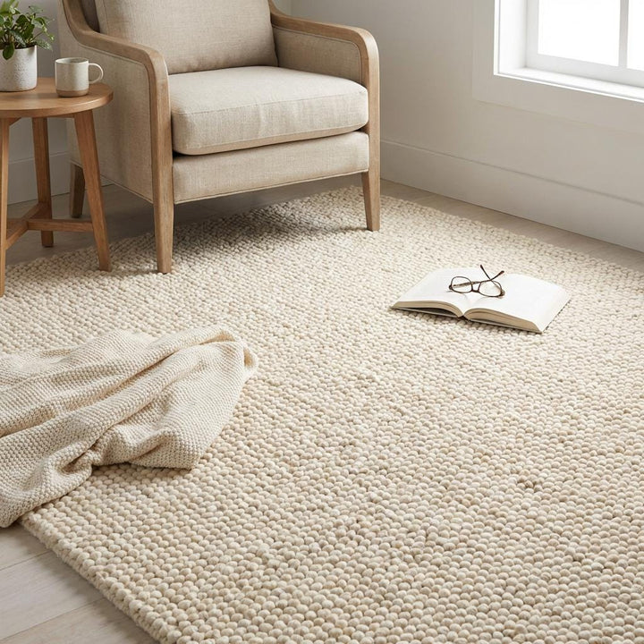 Translation missing: es.Chunky knit wool rug with thick cream loops and plush texture for cozy neutral home decor