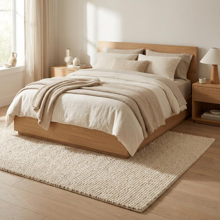 Translation missing: es.Chunky knit wool rug with thick cream looped texture and plush cozy surface