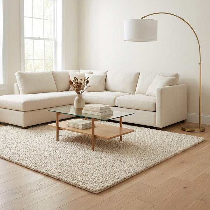 Translation missing: es.Chunky Knit Wool Rug, Handwoven Thick Loop Ivory Area Rug, Soft Cozy Neutral Minimalist Carpet, Luxury Textured Boho Living Room Rug