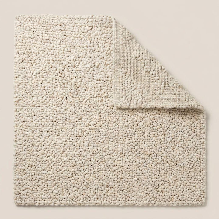 Translation missing: es.Chunky Knit Wool Rug, Handwoven Thick Loop Ivory Area Rug, Soft Cozy Neutral Minimalist Carpet, Luxury Textured Boho Living Room Rug