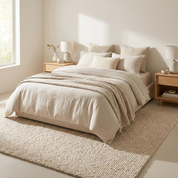 Translation missing: es.Chunky Knit Wool Rug, Handwoven Thick Loop Ivory Area Rug, Soft Cozy Neutral Minimalist Carpet, Luxury Textured Boho Living Room Rug