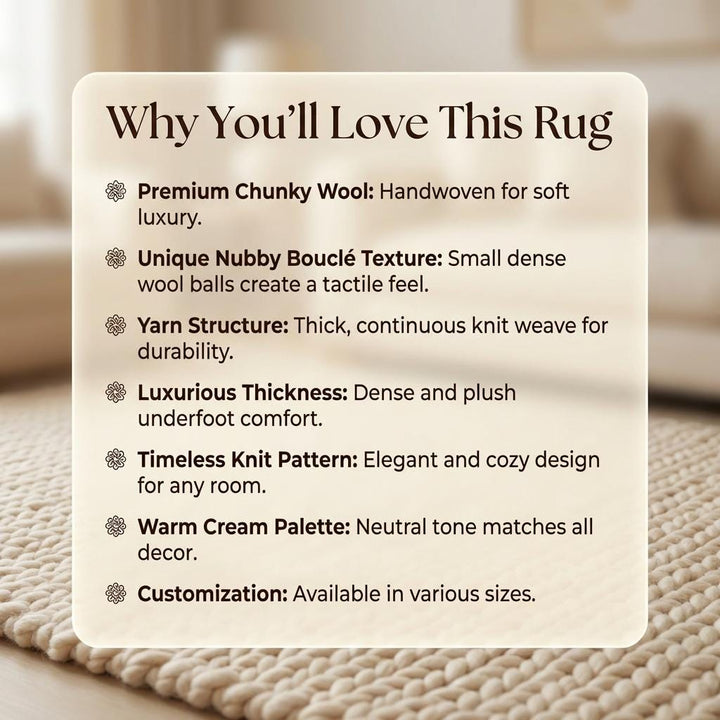 Translation missing: es.Chunky Knit Wool Rug, Neutral Beige Chunky Wool Area Rug, Scandinavian Minimalist Cozy Living Room Rug